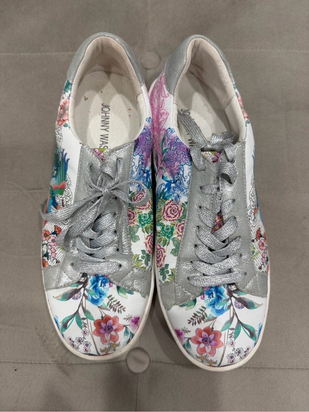 Johnny Was Floral Low-Top Sneakers with Silver Accents